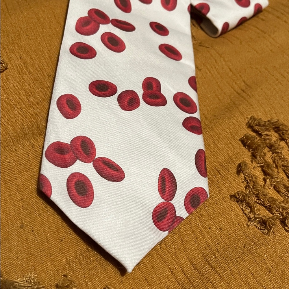 Phlebotomy tie! Red blood cells all over!